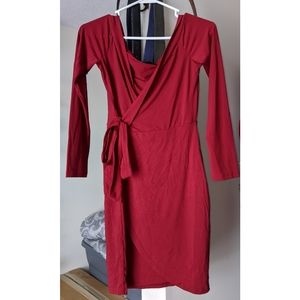 Surplice wrap self tie off the shoulder dress
